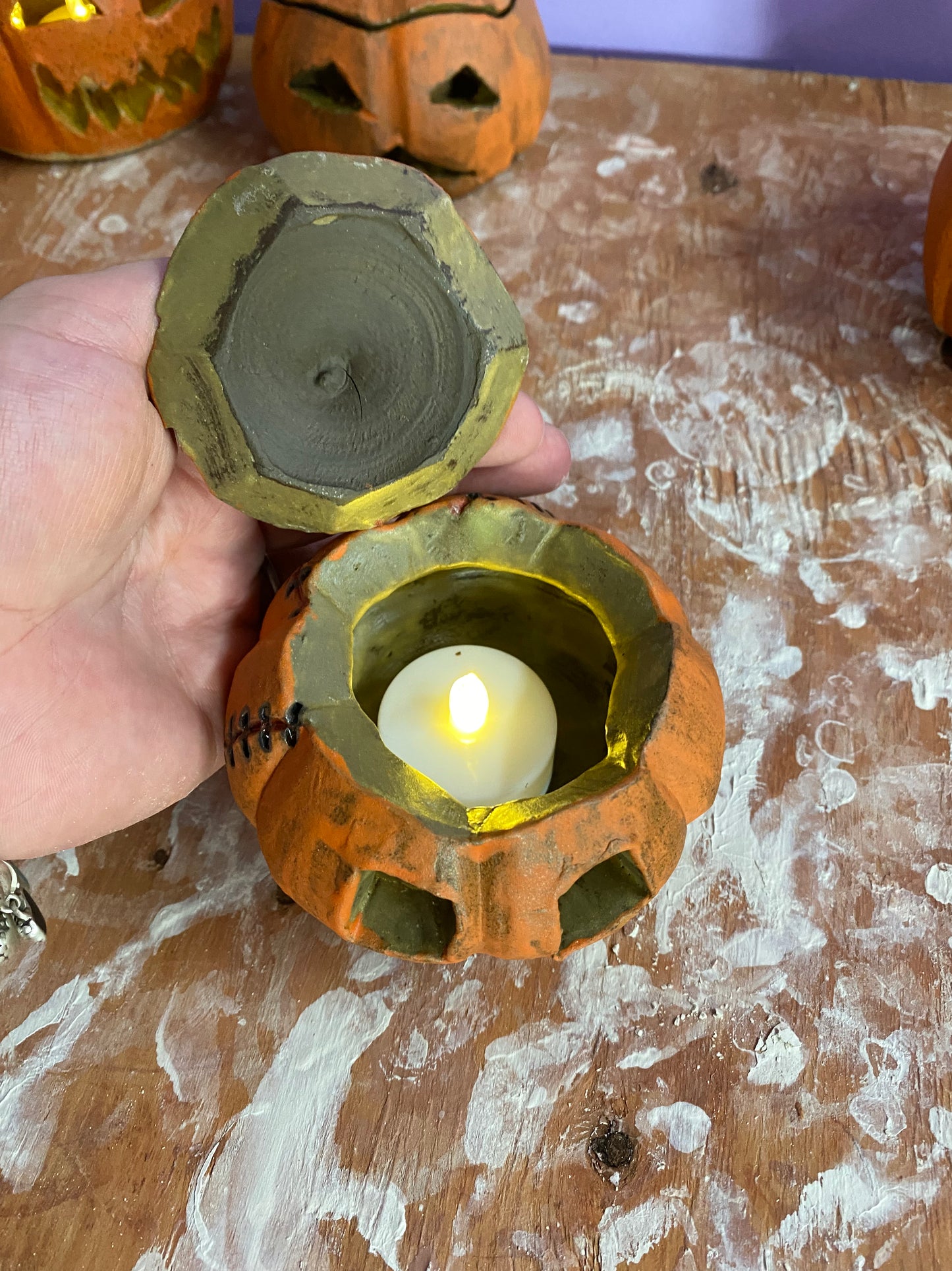 Ceramic Hand-Sculpted Jack-O-Lantern Pumpkins