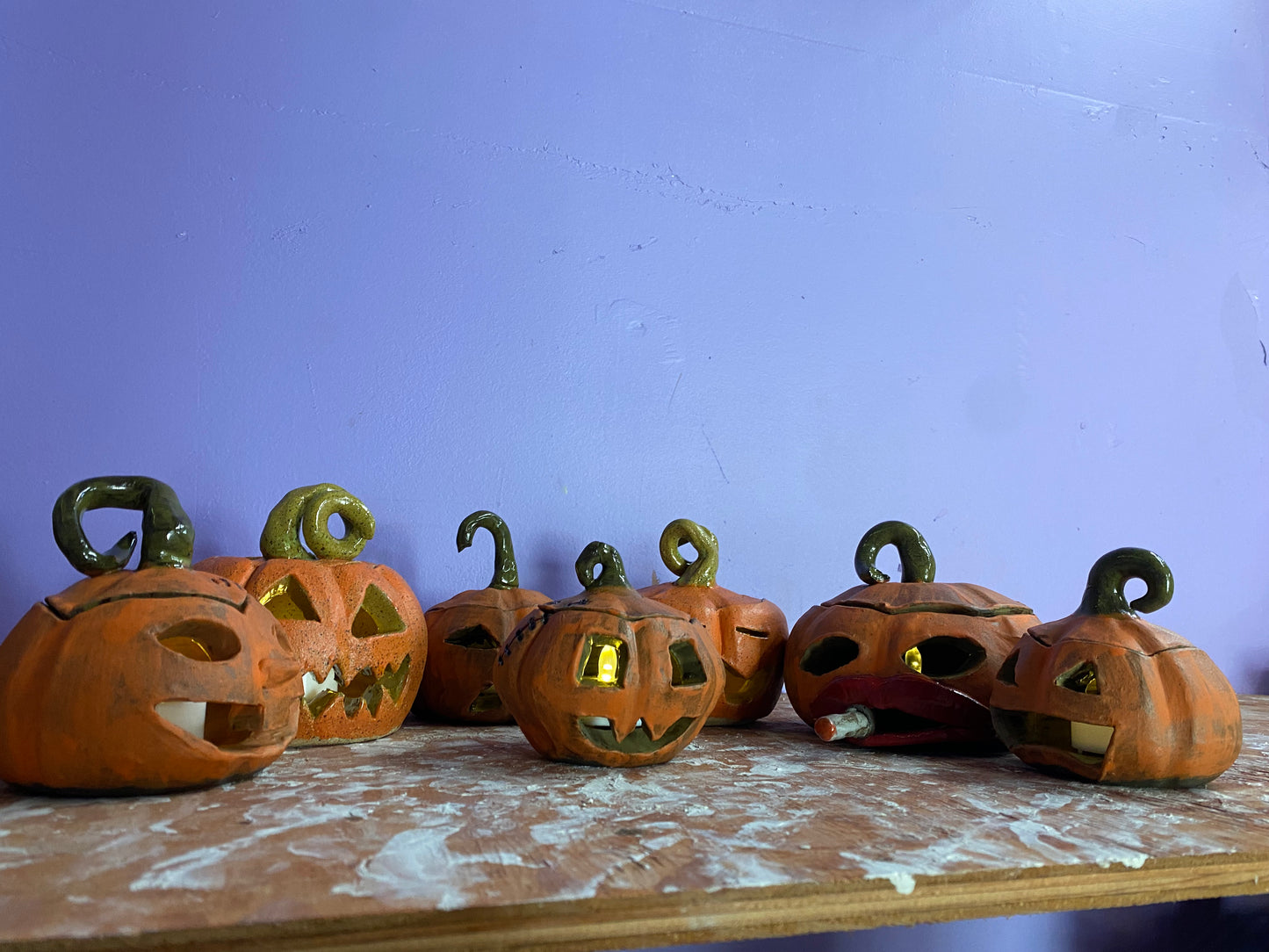 Ceramic Hand-Sculpted Jack-O-Lantern Pumpkins