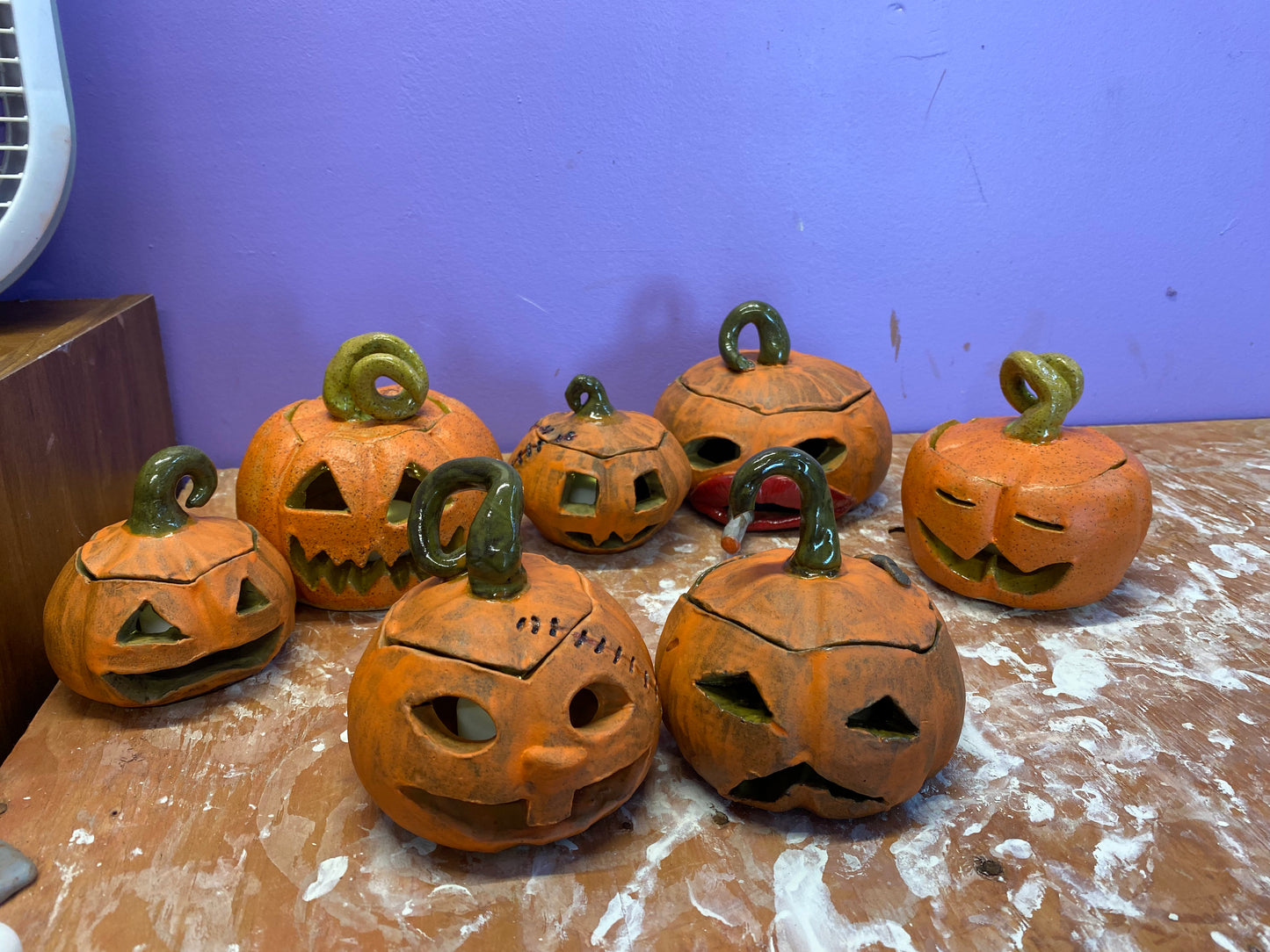 Ceramic Hand-Sculpted Jack-O-Lantern Pumpkins