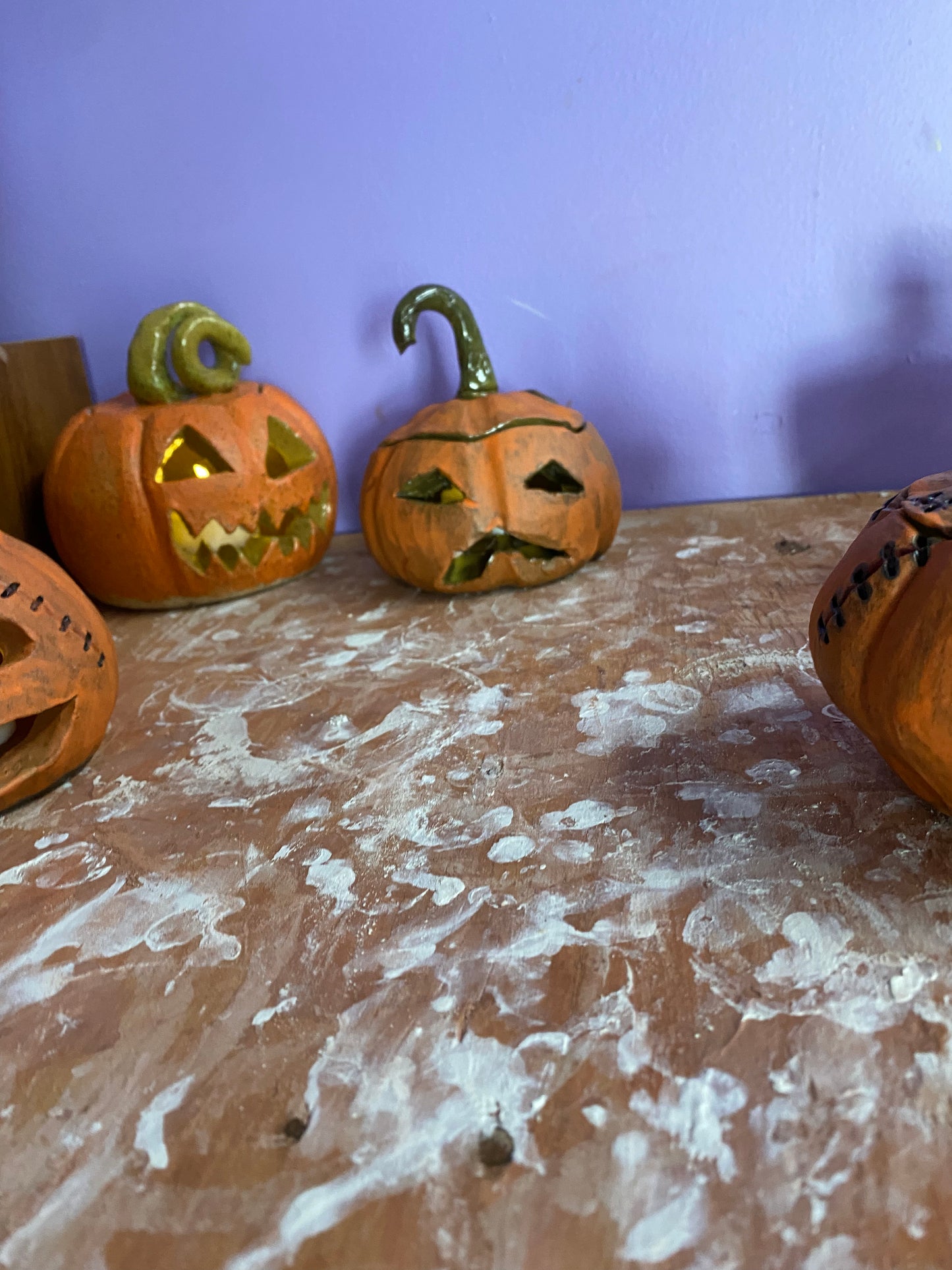 Ceramic Hand-Sculpted Jack-O-Lantern Pumpkins