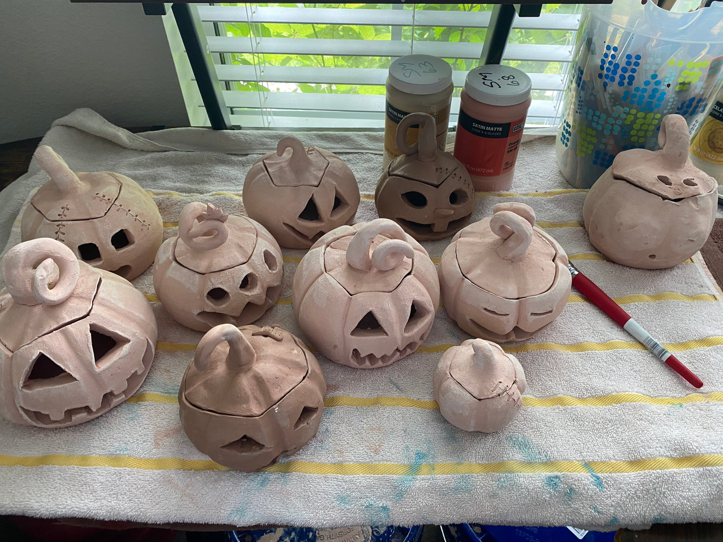 Ceramic Hand-Sculpted Jack-O-Lantern Pumpkins