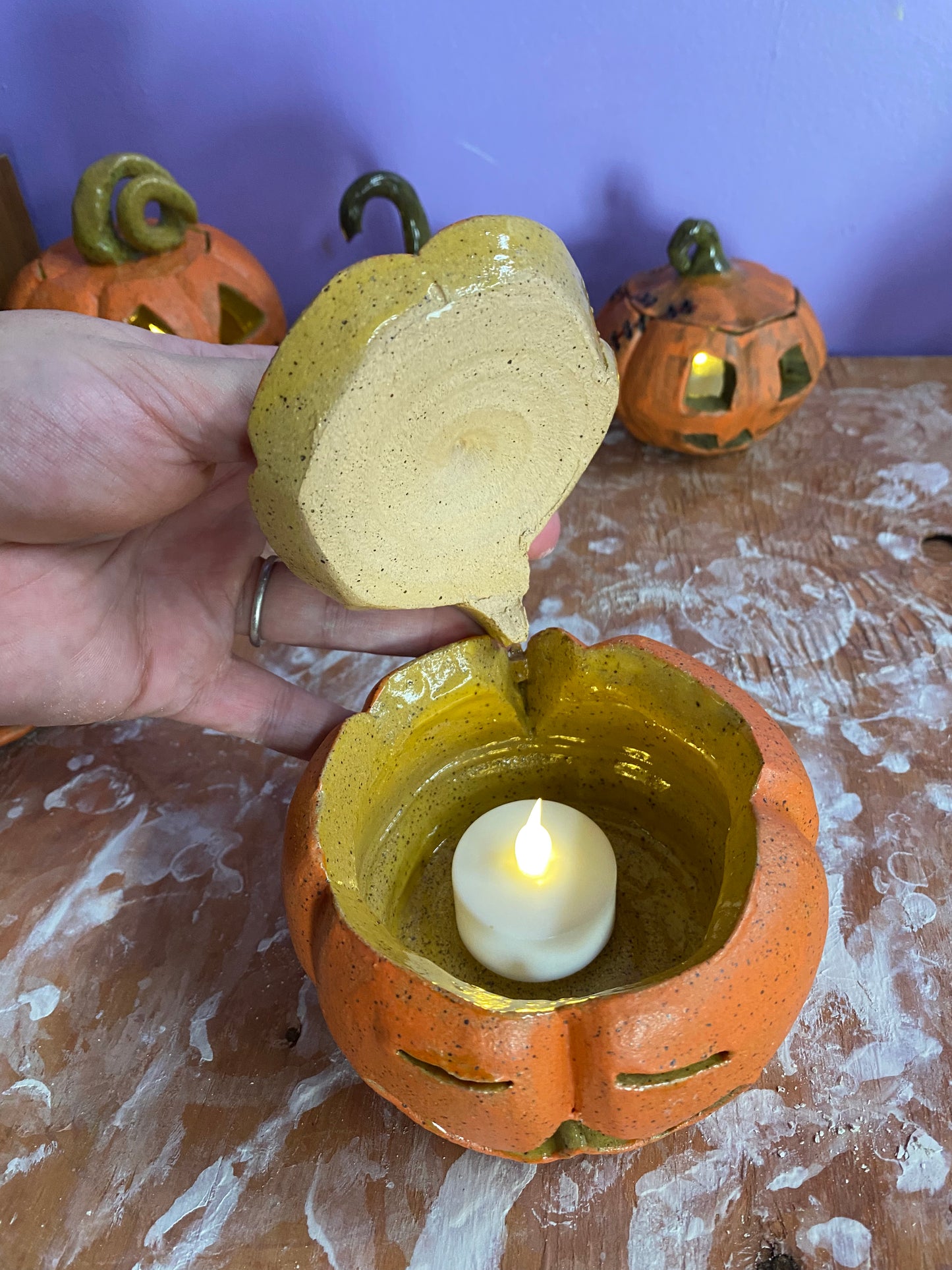 Ceramic Hand-Sculpted Jack-O-Lantern Pumpkins