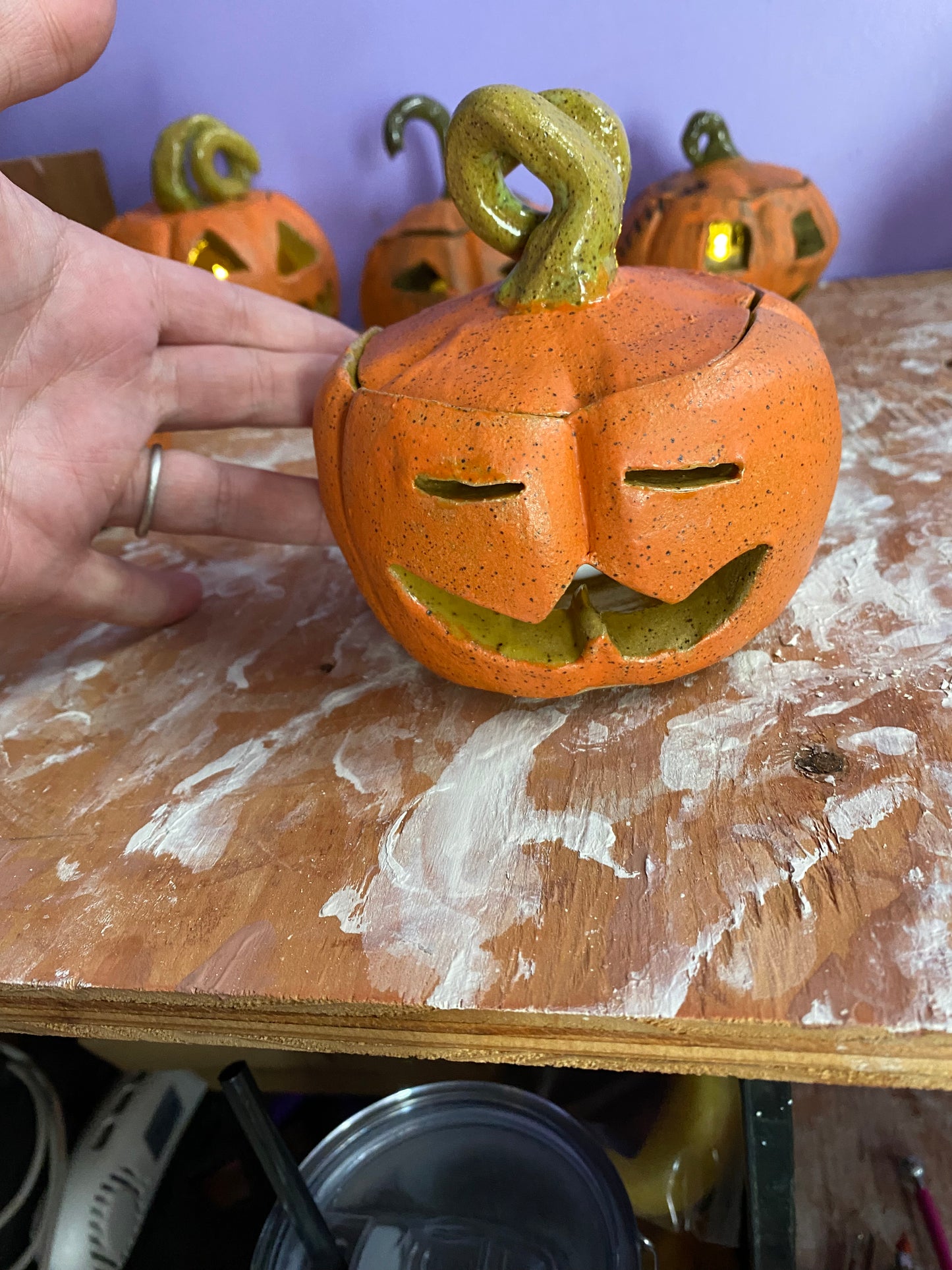 Ceramic Hand-Sculpted Jack-O-Lantern Pumpkins