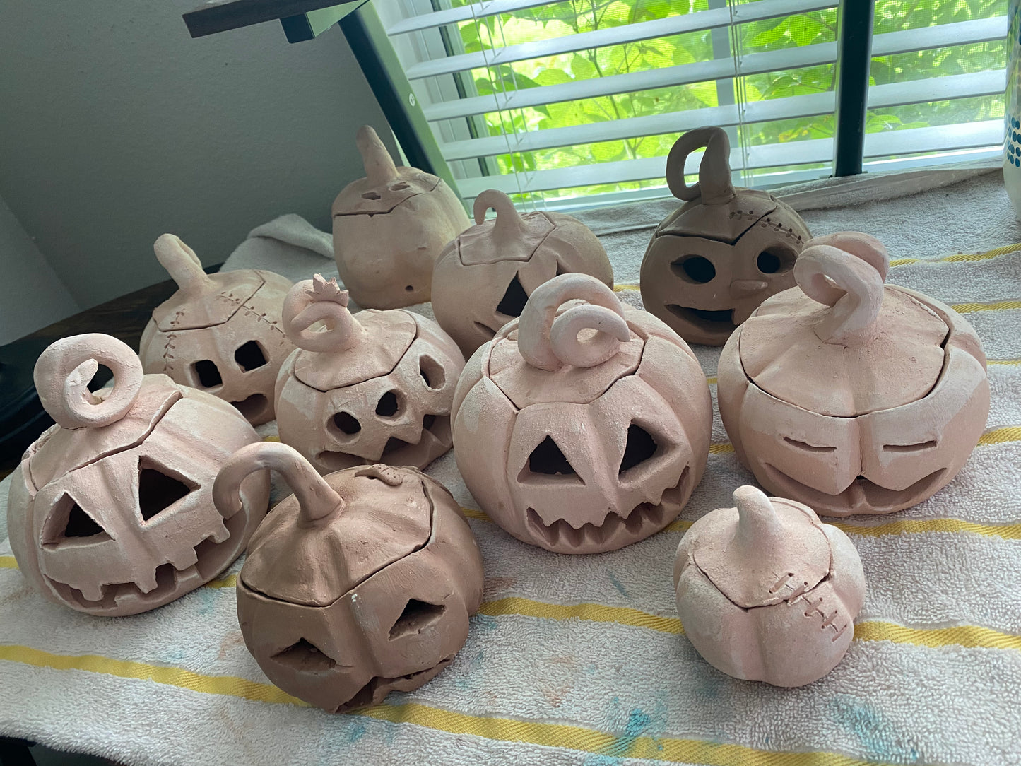 Ceramic Hand-Sculpted Jack-O-Lantern Pumpkins