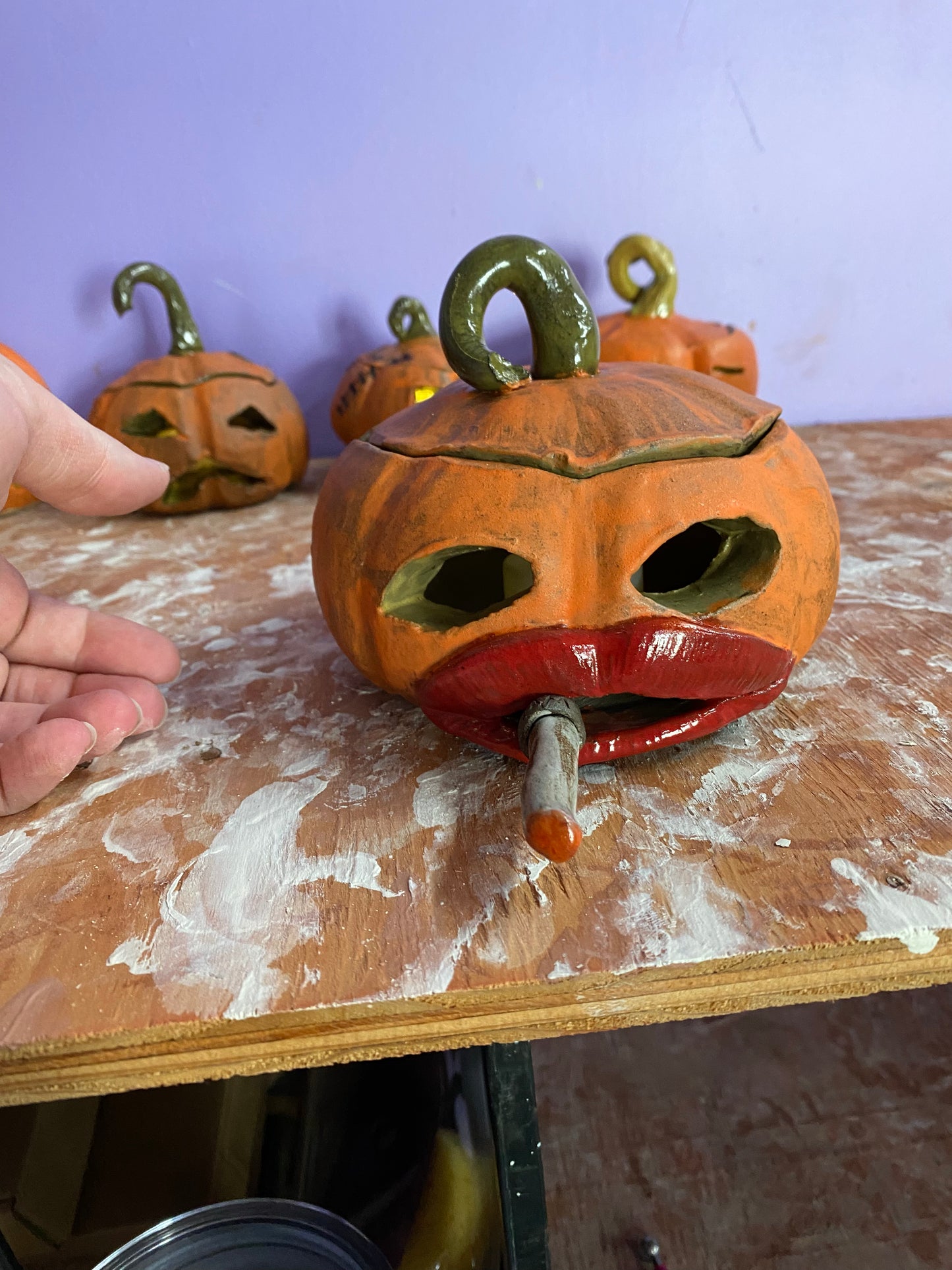 Ceramic Hand-Sculpted Jack-O-Lantern Pumpkins