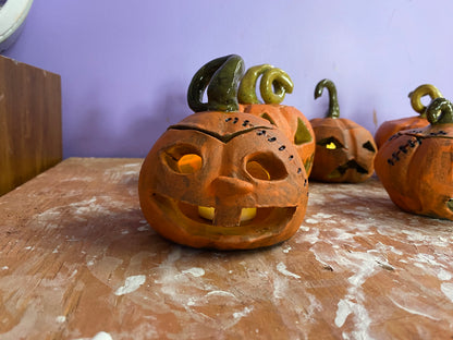 Ceramic Hand-Sculpted Jack-O-Lantern Pumpkins