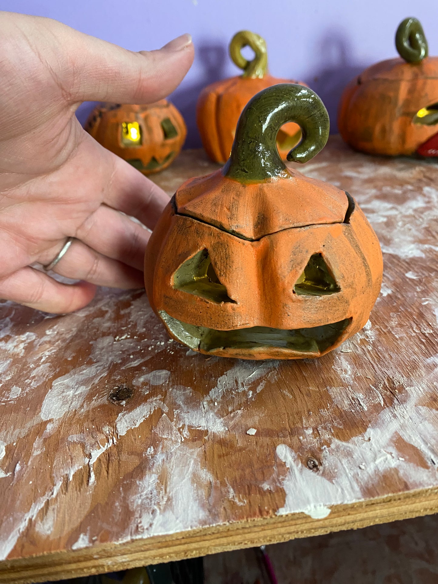 Ceramic Hand-Sculpted Jack-O-Lantern Pumpkins