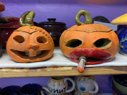 Ceramic Hand-Sculpted Jack-O-Lantern Pumpkins