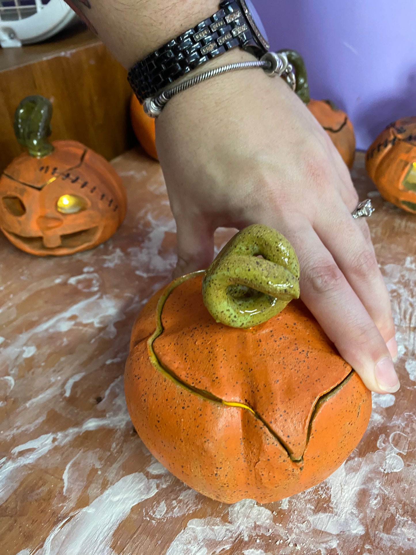 Ceramic Hand-Sculpted Jack-O-Lantern Pumpkins