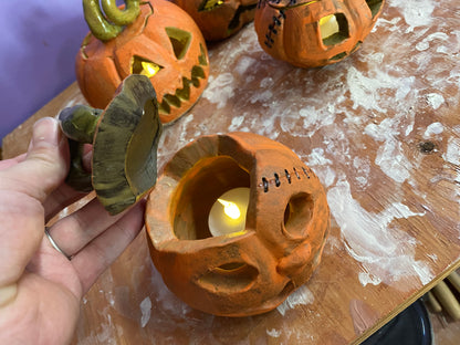 Ceramic Hand-Sculpted Jack-O-Lantern Pumpkins