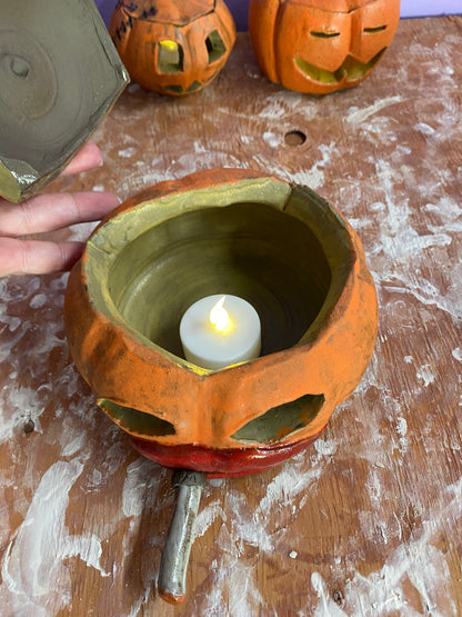 Ceramic Hand-Sculpted Jack-O-Lantern Pumpkins