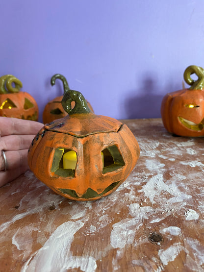 Ceramic Hand-Sculpted Jack-O-Lantern Pumpkins