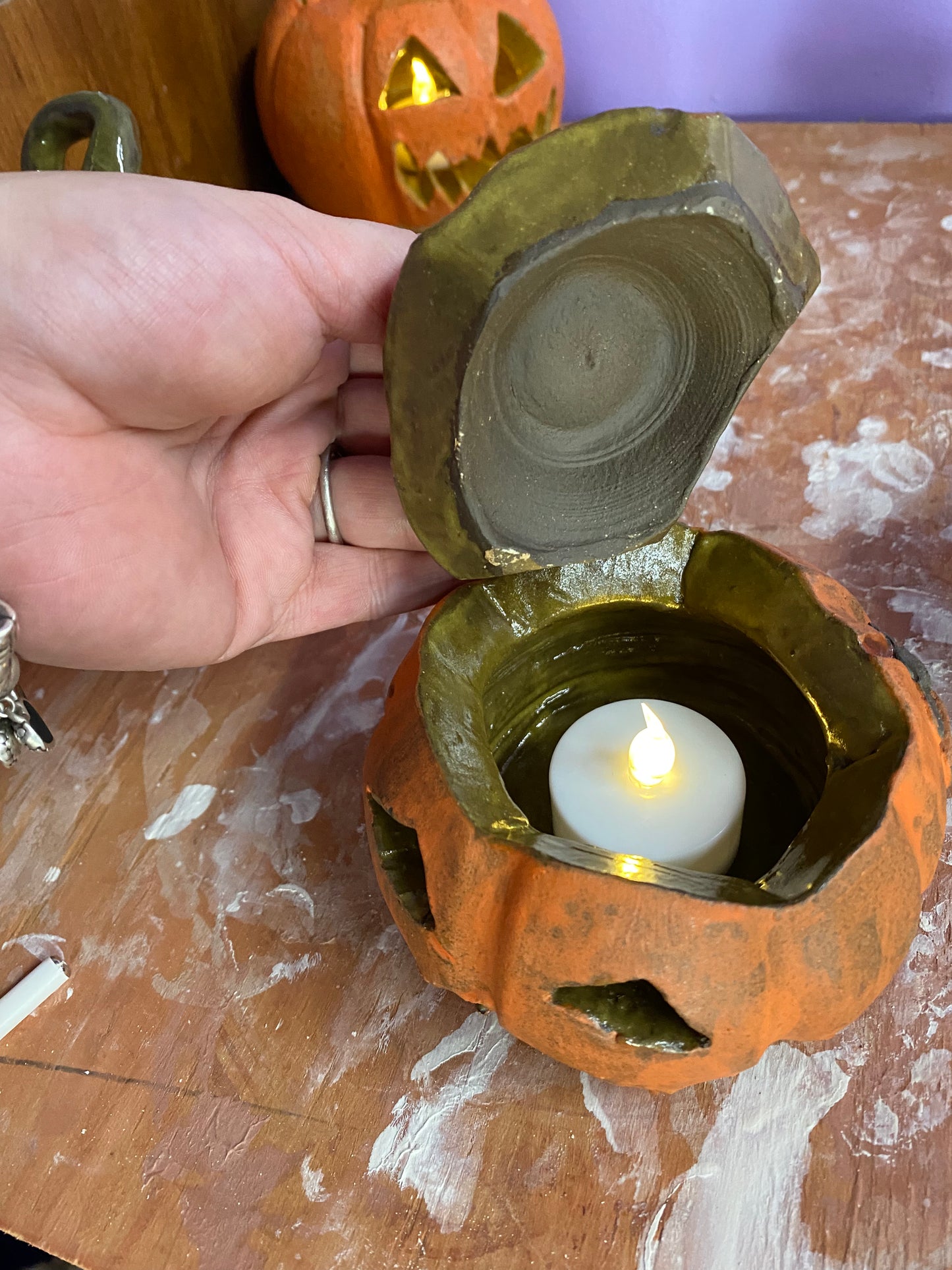 Ceramic Hand-Sculpted Jack-O-Lantern Pumpkins