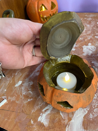 Ceramic Hand-Sculpted Jack-O-Lantern Pumpkins