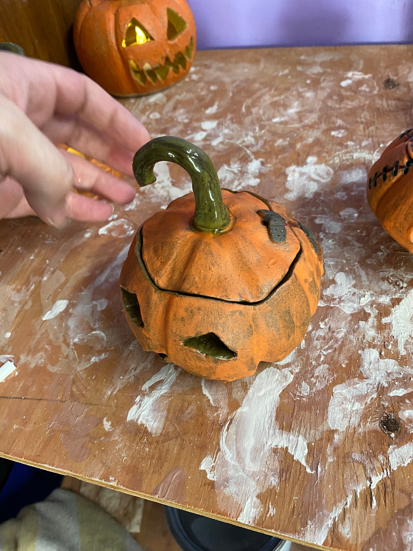 Ceramic Hand-Sculpted Jack-O-Lantern Pumpkins