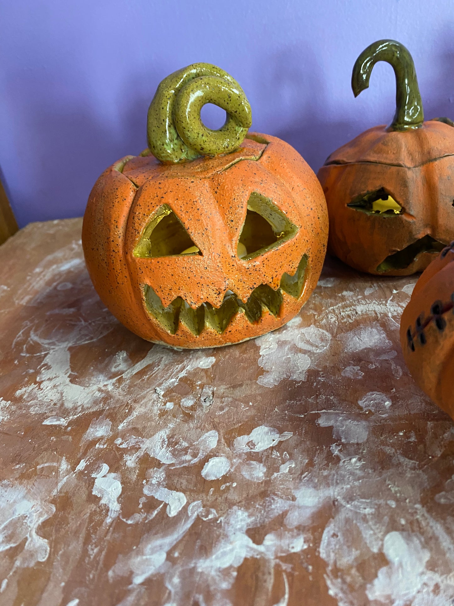 Ceramic Hand-Sculpted Jack-O-Lantern Pumpkins