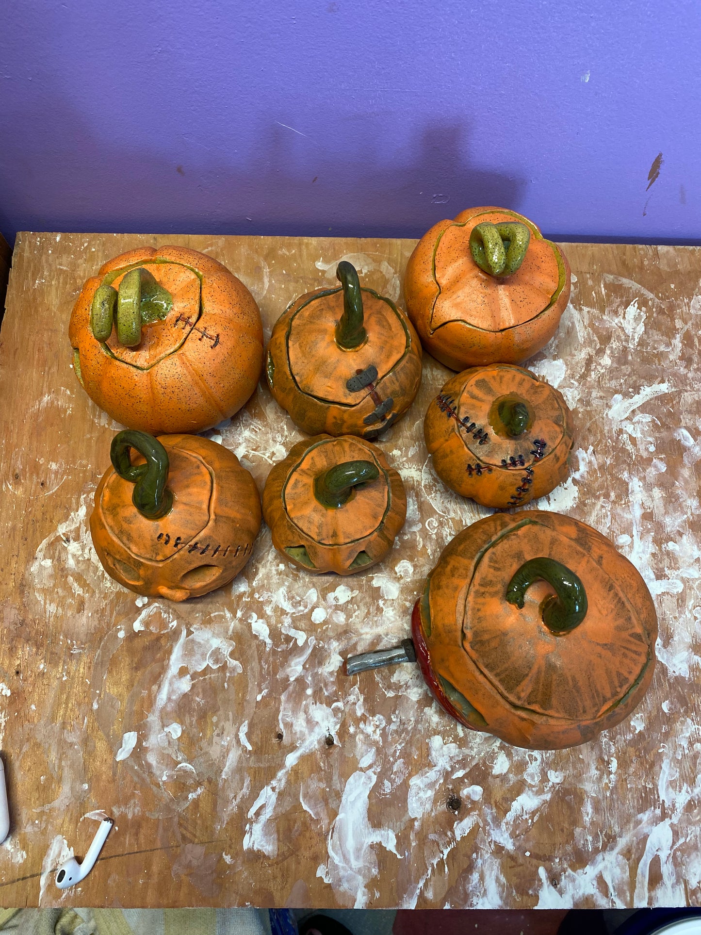 Ceramic Hand-Sculpted Jack-O-Lantern Pumpkins