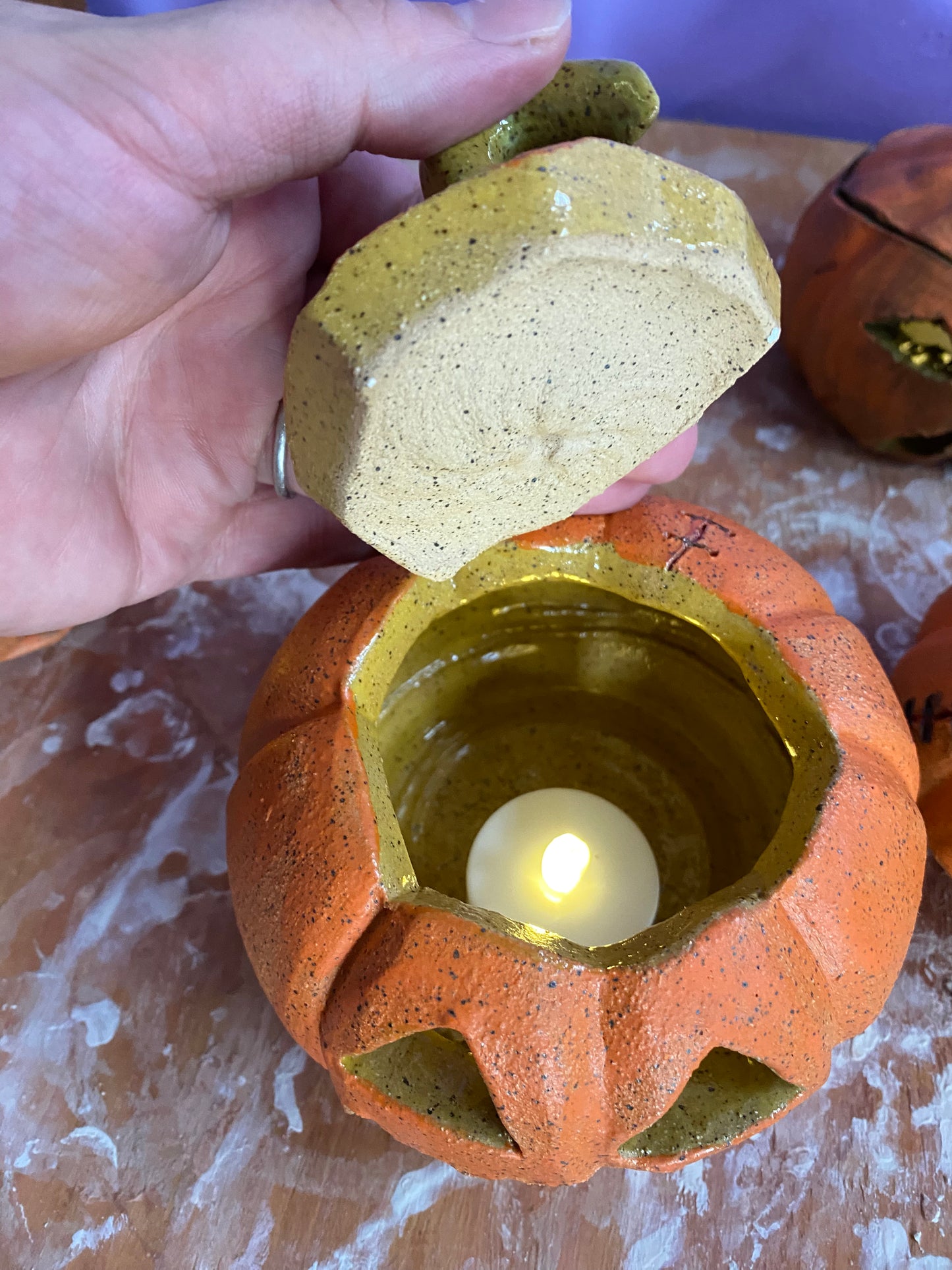 Ceramic Hand-Sculpted Jack-O-Lantern Pumpkins