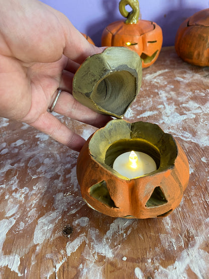 Ceramic Hand-Sculpted Jack-O-Lantern Pumpkins