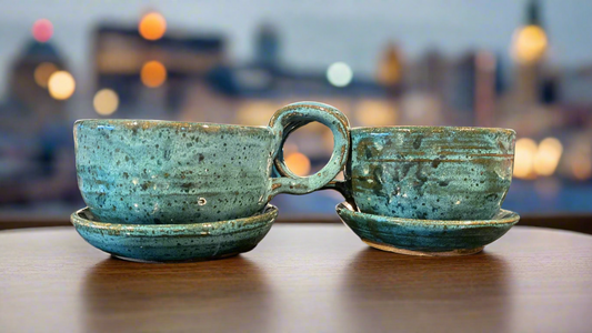 Custom Order - Coffee Set for Two Teal Mandala